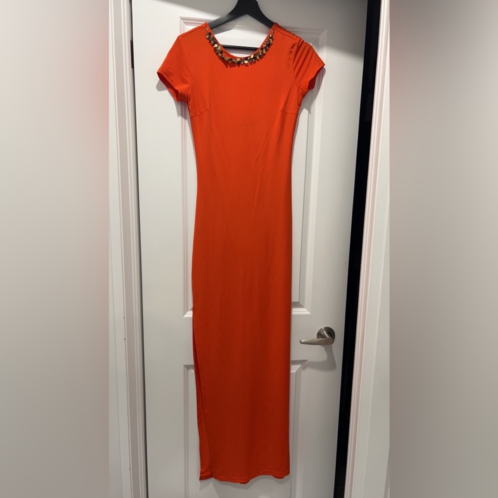 BEDO Orange Maxi Dress – Embellished Detail – Size Small